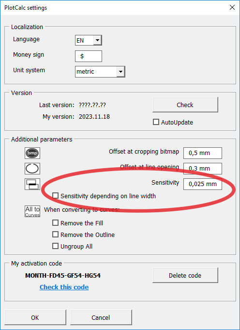 Sensitivity setting